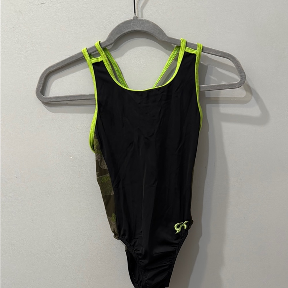 GK Crisscross Back Black and Neon Green Gymnastics Leotard